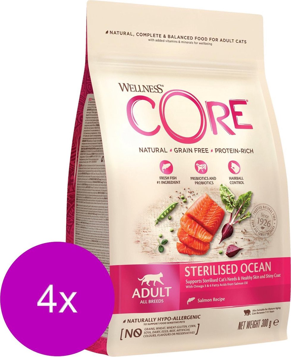 Wellness Core Grain Free Cat Sterilised Zalm – Kattenvoer – 4 x 300 g