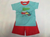 Wiplala - Jen & James - Zomer pyjama - Jongen - Groen / rood  - Krokodil - 9 maand 74