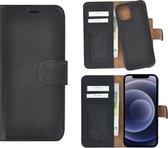 iPhone 12 Mini hoesje - Bookcase - Portemonnee Hoes 2in1 Uitneembaar Echt leer Wallet case Zwart