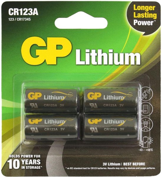 Pile GP Lithium CR123A - 4 pièces