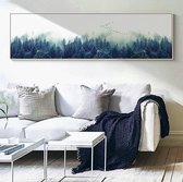 Allernieuwste Canvas Schilderij Mistig Noors Bos Landschap - Realistisch - Slaapkamer - Poster - 40 x 160 cm - Kleur