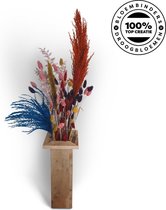 Droogbloemen | Boeket Kleurrijk  - Dried Flowers Mixed Colors - INCLUSIEF HOUTEN VAAS - Droogbloemen in vaas - DROOGBLOEMEN.ONLINE