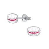 Joy|S - Zilveren Macaron oorbellen glitter wit met roze