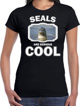 Dieren zeehonden t-shirt zwart dames - seals are serious cool shirt - cadeau t-shirt grijze zeehond/ zeehonden liefhebber L