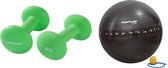 Tunturi - Fitness Set - Neopreen Dumbbellset 2 x 4 kg - Gymball Zwart met Anti Burst 90 cm