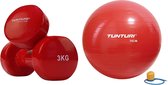 Tunturi - Fitness Set - Vinyl Dumbbell 2 x 3 kg  - Gymball Rood 75 cm