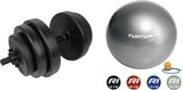 Tunturi - Fitness Set - Vinyl Halterset 15 kg  - Gymball Zilver 90 cm