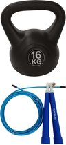 Tunturi - Fitness Set - Springtouw Blauw - Kettlebell 16 kg