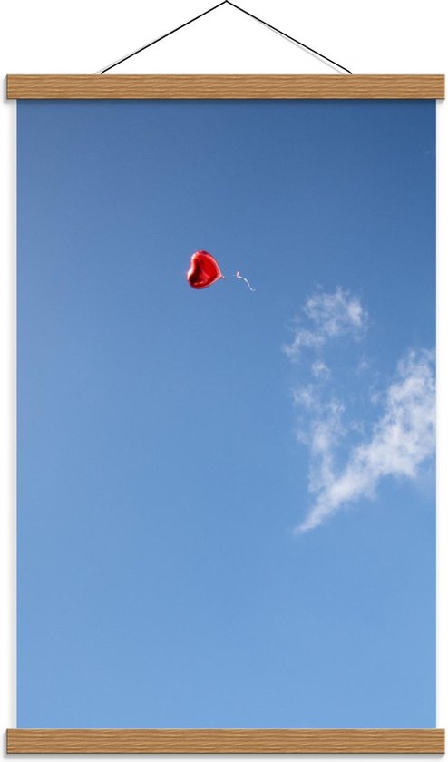 Schoolplaat – Hart Vormige Ballon in de Blauwe Lucht - 40x60cm Foto op Textielposter (Wanddecoratie op Schoolplaat)