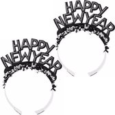 4x stuks haarband Happy New Year zwart voor volwassenen - Diadeem hoofdband happy newyear