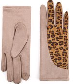 Handschoenen met luipaard/panter/dieren print, beige/bruin