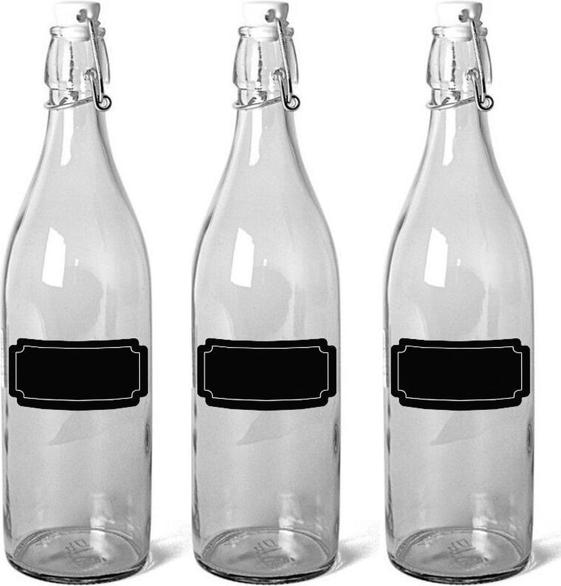 Merkloos Sans marque 18x Glazen beugelflessen weckflessen 1 liter met krijtbord etiketten Inmaakflessen van glas met labels stickers