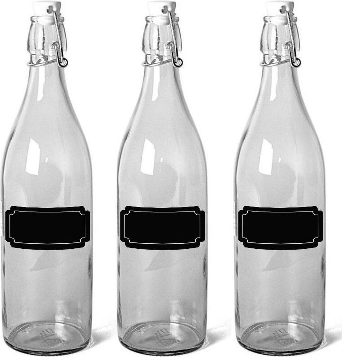 Merkloos Sans marque 18x Glazen beugelflessen weckflessen 1 liter met krijtbord etiketten Inmaakflessen van glas met labels stickers