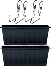 2x Kunststof Agro plantenbakken/bloembakken antraciet grijs 9 liter met ophangbeugels - Balkonbakken