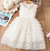 Schattige witte princess lace feest jurk - Princess verjaardag jurk - kerst jurk - Bloemenmeisje jurk - Doop jurk - Photoshoot jurk - Witte tutu Maat 104