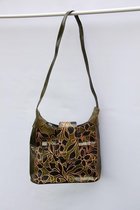 1001musthaves.com Leren dames tas in groen en zwart met bloemenpatroon 26 x 28 cm