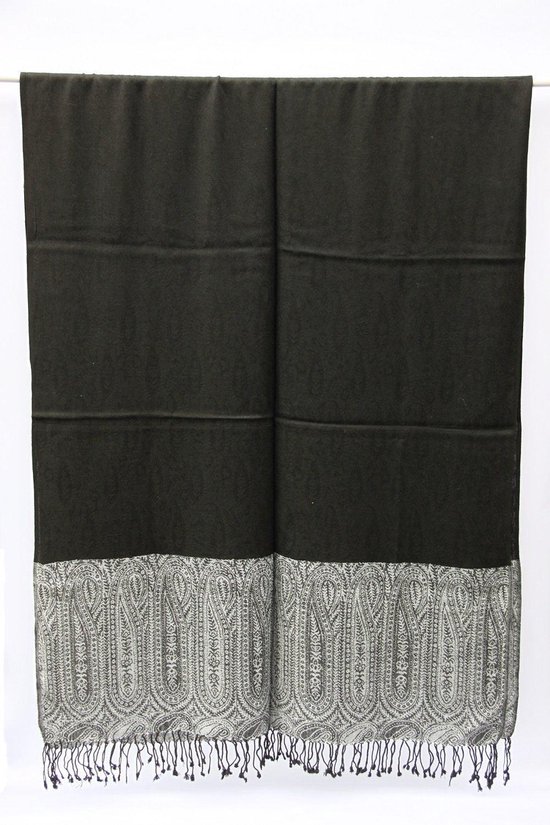 Zwart witte viscose paisley dames sjaal 70 x 200 cm