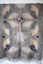 1001musthaves.com Hand geborduurde wollen dames sjaal in grijstinten 70 x 180 cm