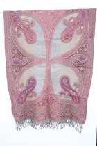 1001musthaves.com Wollen dames sjaal in roze met taupe met borduurwerk 70 x 180 cm