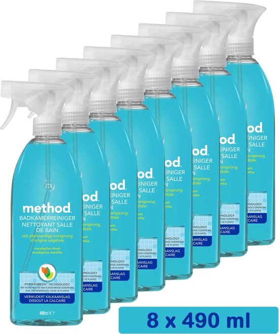 Method Badkamer Reiniger Spray Voordeelverpakking 8 x 490ml - Ecologisch - Verwijdert Kalkaanslag - Eucalyptus Mint Geur