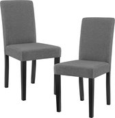 Eetkamerstoel - Set van 2 stoelen - Stof & hout - Afmeting (HxBxD) 90 x 42 x 48 cm - Kleur donker grijs & zwart