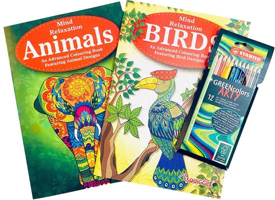 Kleurboek dieren + 12 STABILO kleurpotloden | Tekenset volwassenen | Kleurboeken voor volwassen | Kleurpotloden voor volwassenen | Kleurboek voor…