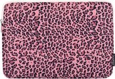 Laptophoes 15.6 Inch - Hoes Geschikt voor o.a MacBook 2021 16 Inch - Laptop Sleeve - Panterprint Roze