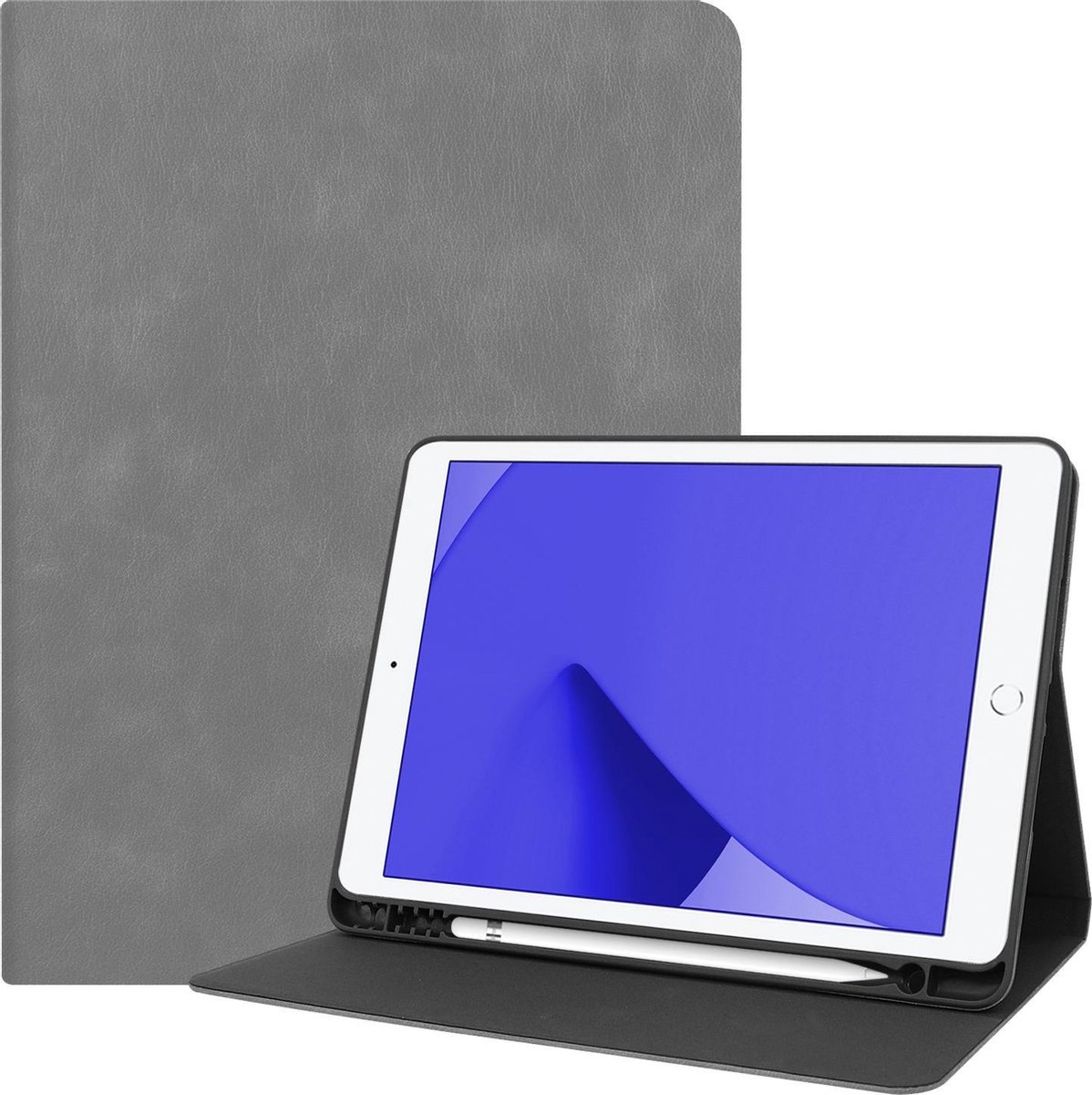 Hoes - Geschikt voor Apple iPad 7/8 (2019/2020) - 10.2 inch - 7e/8e Generatie - Luxe Bookcase - Hard Cover Case - Met Uitsparing Geschikt voor Apple Pencil - Hardcover Book Tablet Hoesje - Grijs