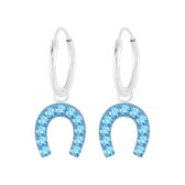 Joy|S - Zilveren hoefijzer bedel oorbellen - kristal blauw oorringen