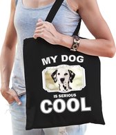 Dieren Dalmatiers tasje katoen volw + kind zwart - my dog is serious cool kado boodschappentas/ gymtas / sporttas - honden / hond