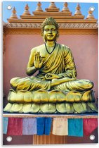 Tuinposter – Gouden Boeddha  - 40x60cm Foto op Tuinposter  (wanddecoratie voor buiten en binnen)