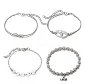 Armbandenset - 4 delig - Bohemian Vintage - Zilver/Grijskleurig