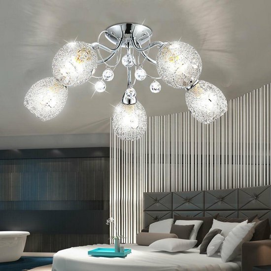 OPRUIMING - Luxe Chromen Kristal Plafondlamp - Kristal Design Lamp - Design...  | bol.com