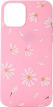 Shop4 - iPhone 12 Pro Hoesje - Zachte Back Case Madeliefjes Licht Roze