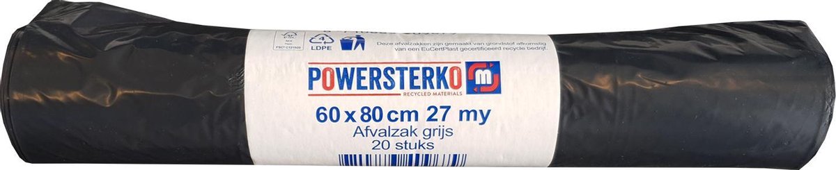 Powersterko | Afvalzak 27 MY | Grijs | 60 x 80 cm | 25 x 20 zakken