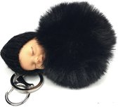 Baby Pompom Sleutelhanger Zwart 8 cm / 11 cm / Zwart