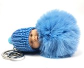 Sleutelhanger Keychain Slapende Baby Pom Blauw 8 cm / 11 cm / Blauw