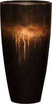 Virtu vaas zwart goud 75cm hoog | Hoge vaas in hoogglans zwart met brons gouden design | Grote bloempot plantenbak vazen﻿