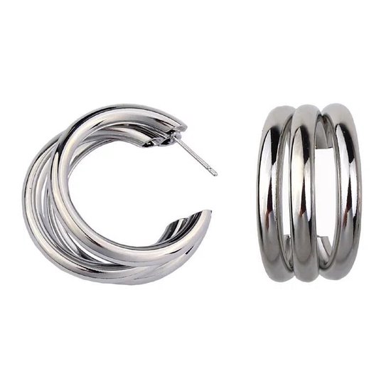 Driedubbele oorringen | Dubbele ringen | Oorringen | Zilverkleurig | Luxe  oorbellen | bol.com