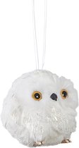 1x Kersthangers/ornamenten witte pluche uilen kerstballen 8 cm - Kerstboomversiering/kerstversiering kerstornamenten