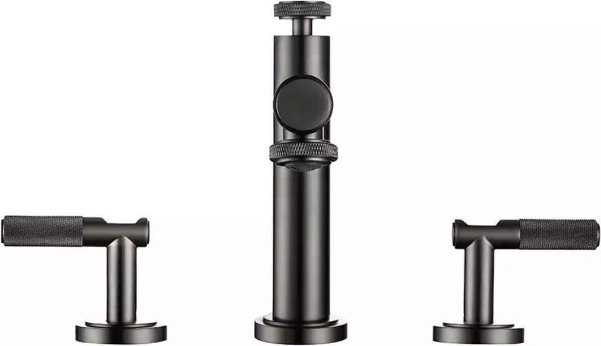 Blackline TS Premium Wastafel mengkraan- 3-gats- Opbouw-Gun metal- Design- Landelijk -Complete set- wastafelkraan