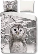 Good Morning Owl - Flanel - Dekbedovertrek - Eenpersoons - 140x200/220 cm - Grijs