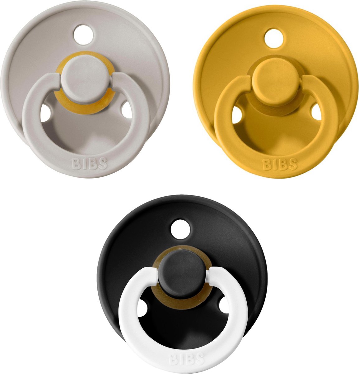 Goedkoopste BIBS fopspeen 0-6 maanden |Set 3 stuks|Sand, Oker/Mustard, Glow in the dark Black| Maat 1