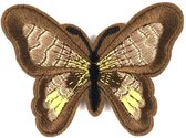 Vlinder Strijk Embleem Patch Beige 6.9 cm / 5 cm / Beige Bruin Geel