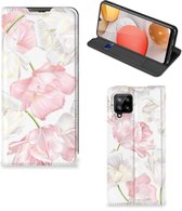 Stand Case Hoesje Cadeau voor Mama Geschikt voor Samsung Galaxy A42 Smart Cover Mooie Bloemen