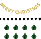 8 papieren kerstballen, Gouden Merry Christmas Slinger en gratis witte kerstklokken crepeslinger| kerstversiering | kerstdecoratie