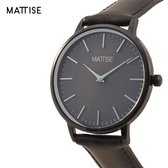 MATTISE Unisex Donker Grijs Horloge met Zwart Horlogebandje van Echt Leer — Meis2 38 mm Quartz Heren Horloge Dames — Horloge voor Mannen Horloge voor Vrouwen — Horloges Horologe Uu