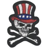Skull Doodskop Hoofd USA Strijk Embleem Patch 7.9 cm / 11 cm / Rood Wit Blauw Zwart