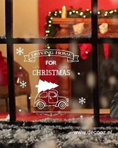 Raamsticker Driving Home for Christmas - Kerststicker - Sticker auto met kerstboom op het dak - Kerstversiering - Kerstdecoratie