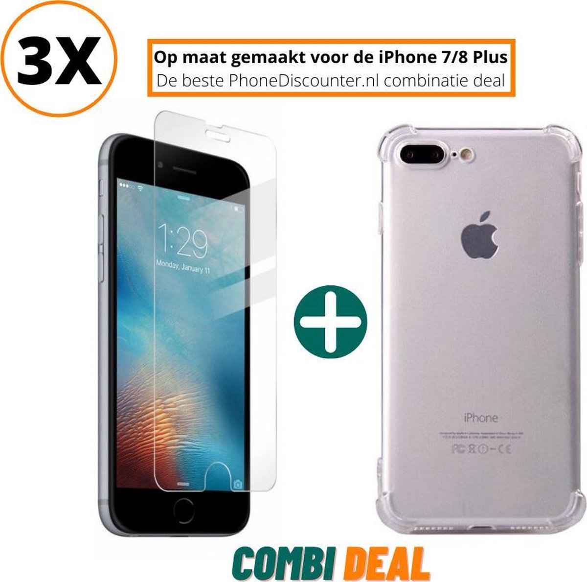 iphone 7 plus anti shock hoes | iPhone 7 Plus A1784 siliconen case 3x | iPhone 7 Plus anti shock case transparant | 3x beschermhoes iphone 7 plus apple | iPhone 7 Plus schokbestendige hoes + 3x iPhone 7 Plus tempered glass screenprotector